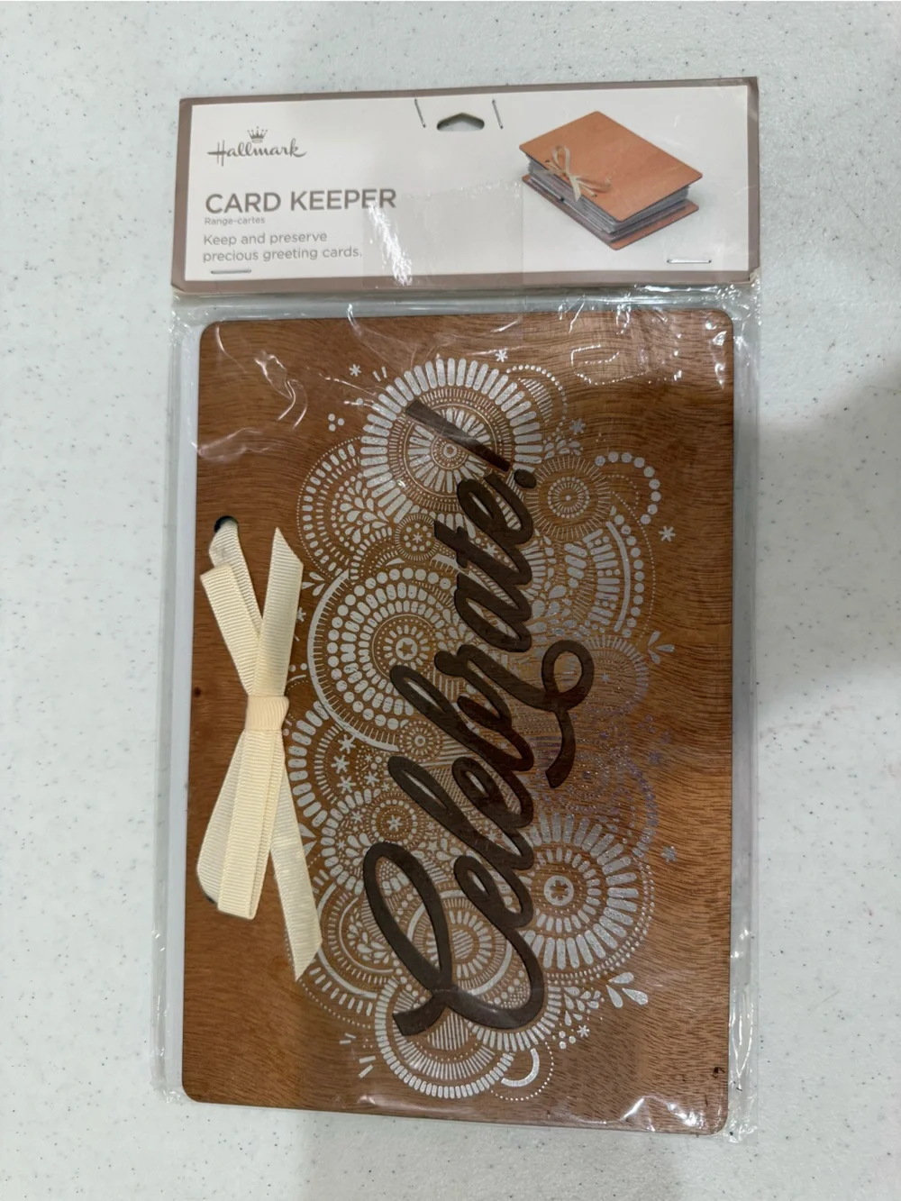 NEW Hallmark “ Celebrate “ Etched Card Keeper w/ Satin Ribbon